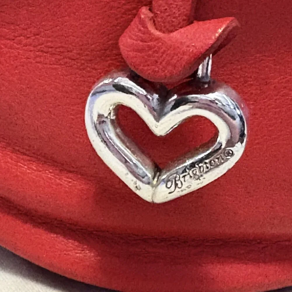 Brighton Orange Red Leather Drawstring Bucket Bag Purse with Fringe - Picture 3 of 13